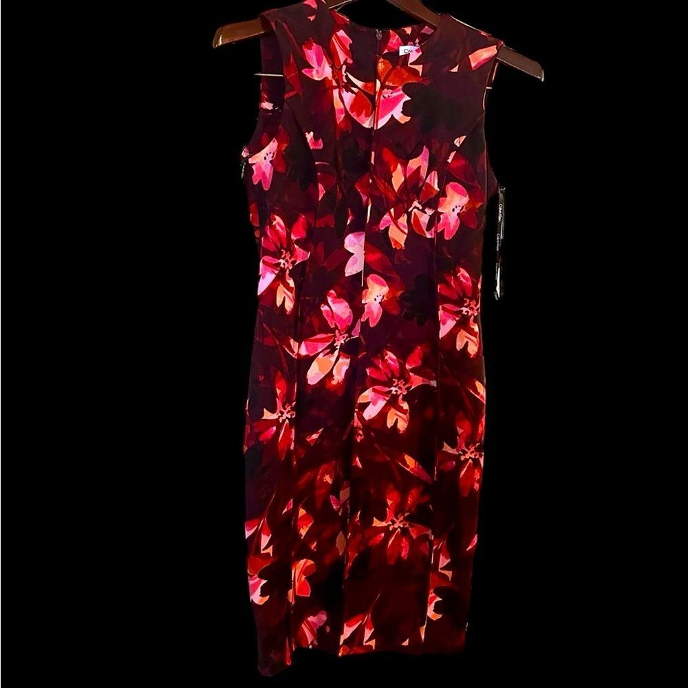 Calvin Klein Red and Pink Floral Sheath Dress